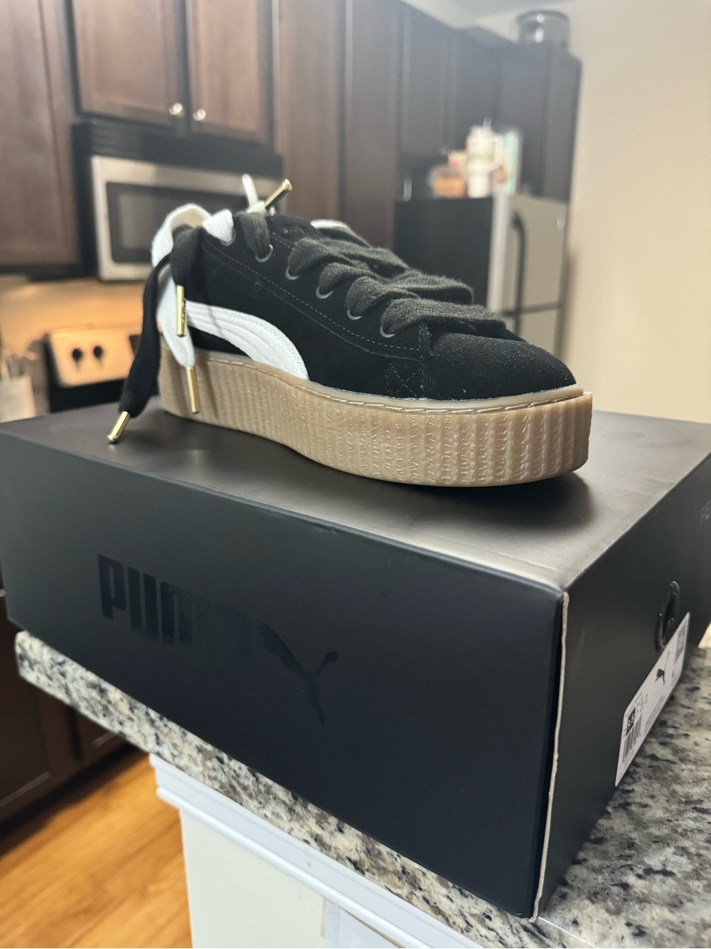 Puma Kids Suede Platform Sneaker - Black/White/Gum